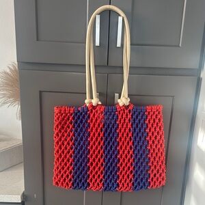 NWOT Clare V Sandy Poppy and Blue Woven Tote Bag